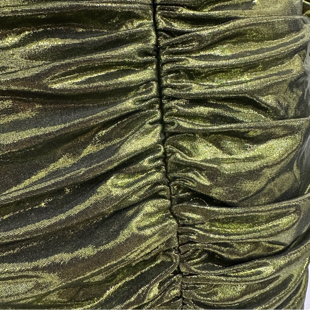 Liquid green ruched ELLE VOLVE fitted dress with long sleeves. Size S. - Picture 8 of 10